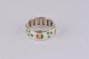Anillo Banda Spinner de Plata Esterlina Verde Blanco Rojo Trébol Italiano 10g 925 Talla: 9.5 - Imagen 1 de 7