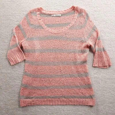 Suéter Maurices Mujer Talla 2 Lentejuelas Rosa Gris Rayas Manga 3/4 Cuello Redondo Foto 1 de 4