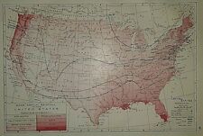 Vintage 1906 Map ~ UNITED STATES - MEAN ANNUAL RAINFALL ~ Free S&H