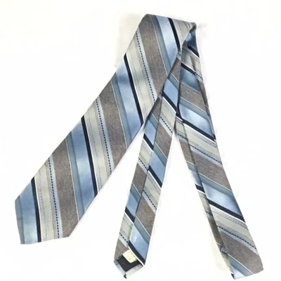 VINTAGE MENS TIE NECKTIE CAVALIER 100% POLYESTER BLUE SILVER GRAY 55 INCH 55" US - Image 1 of 4