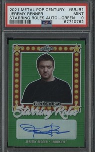 Jeremy Renner 2021 Leaf Metal Pop Century Green Prismatic Auto Card #4/6 PSA 9