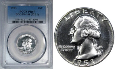 1953 25C PCGS PF67 DDO FS-101 WASHINGTON ~ SCARCE SUPERB-GEM VARIETY! - Image 1 of 4