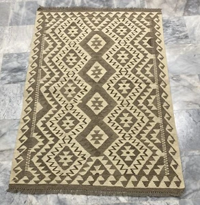 Alfombra Kilim azteca afgana hecha a mano Kilim de lana natural sin teñir para sala de estar 104x152 cm - Imagen 1 de 3