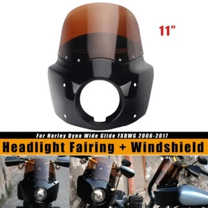 Motorcycle Front Headlight Fairing Cover w/ 11'' Windshield For Harley Dyna 06+ - Picture 1 of 11