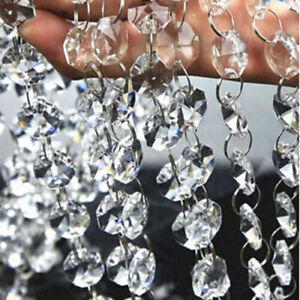 10FT Crystal Octagon Beads 14mmChain Chandelier Prisms Hanging Wedding Garland
