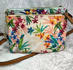 ALDO Triple Zip Crossbody Bag in Floral Gold Hardware Faux Lizard Print on Back - Picture 1 of 13