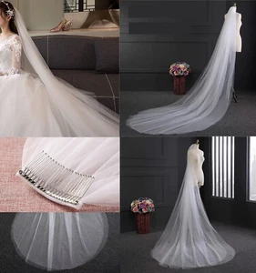 10 ft/16 ft Blanco Novia Velo Largo Catedral Novia Boda Novia Velo Largo + Peine - Imagen 1 de 10