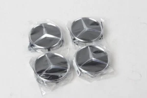 GENUINE Wheel Center Hub Cap Star Black Chrome Covers 4x SET MERCEDES - Picture 1 of 2