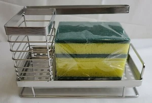 Kitchen Sink Caddy Organizer Sponge Soap Brush Holder with Drain Pan Rustproof - Picture 1 of 6