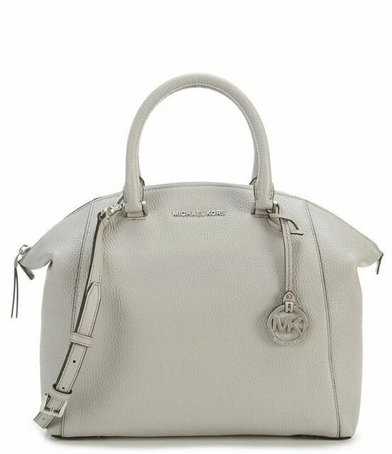 Michael Kors Riley Large Pebble Leather Satchel Pearl Grey Ap603
