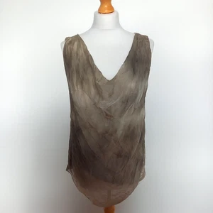 New Collection Made In Italy M UK 10 12 Khaki Grün Wasserfallausschnitt Seide Vorne Top - Bild 1 von 6
