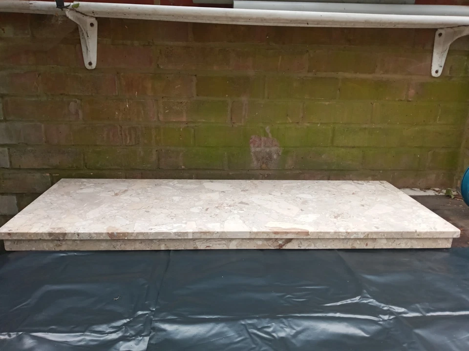 Solid Marble Hearth Plinth.Beige.40"long X 14/3/4"wide.Slight Chips Front+corner - Image 1 of 3