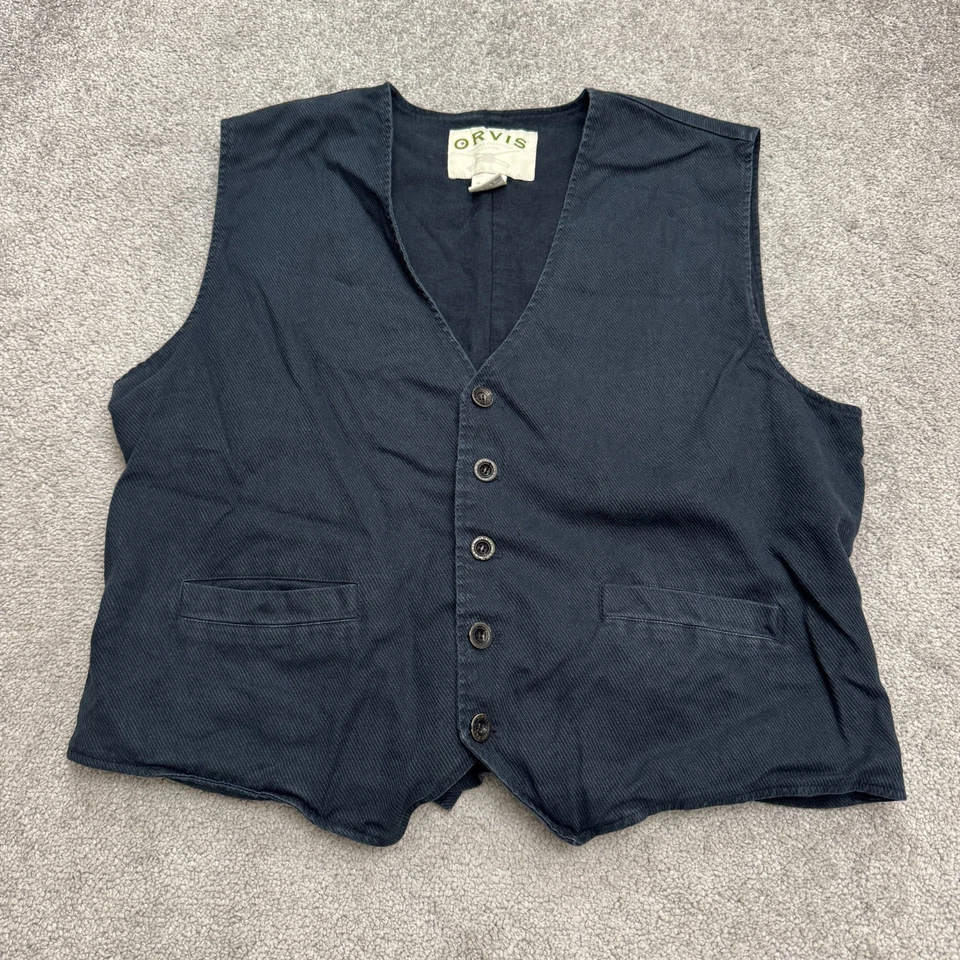Chaleco Chaleco de Algodón Cáñamo Orvis Chaleco para Hombres XL Azul Marino Espiga Botón Ajustable Foto 1 de 4