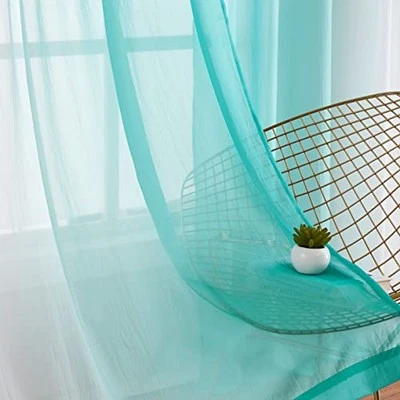 Ombre Chiffon Sheer Curtains Teal 52"W x 54"L (Pack of 2) Rod Pocket: Teal - Image 1 of 4