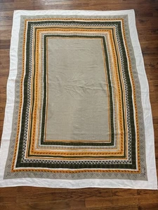 Vtg Signed Tammis Keefe 1950-60 Linen Tablecloth 66”X 48” Retro Green /Orange - Picture 1 of 13