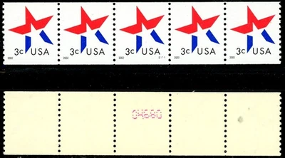 Patriotic 3 Cent Stars W/A PNC5 S111 Untagged Back # on Last Stamp Scott 3615  ~ - Image 1 of 3