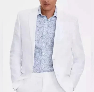 Jaqueta masculina Bar III slim fit 100% linho branca 40S nova em folha nova com etiquetas - Imagem 1 de 4