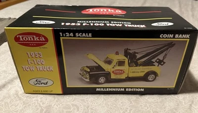Tonka 1953 F-100 Ford Tow Truck Coin Bank 1:24 Millennium Edition Hasbro 1999 - Image 1 of 3