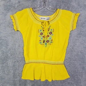 NWT Millenium Womens Top Size Small Yellow Crew Neck Floral Embroidery Cotton - Picture 1 of 18