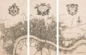 Plan the City of London, 1720 von John Stow Vintage Karte 3er Set Kunstdruck Poster - Bild 1 von 1