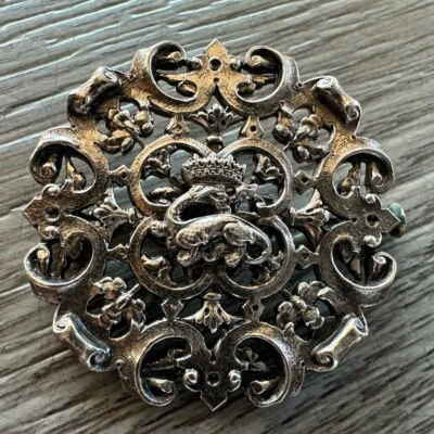 Broche ancienne « Salamandre - François 1er » - Metal Argente - Photo 1/2