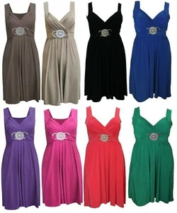 Women's Short Buckle Evening Midi Bridesmaid Dress Ladies Plus Size UK 16-26 - Picture 1 of 16