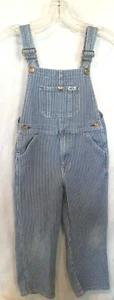 Key Bib Overalls Navy/White Pin Stripe Denim Jean Farmer Size 6 Kids EUC - Picture 1 of 7