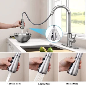 Chrome Kitchen Faucet Sink Mixer Faucet Pull Down Sprayer Single Handle w/Cover - Bild 1 von 12