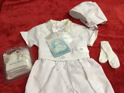 Roupa de batizado masculina vintage 6-9 meses, marca Madonna, com sapatos infantis Time - Imagem 1 de 4