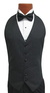 Men's Pinstriped Black Tuxedo Vest with Bow Tie Wool Open Back Fit All(37-50) - Picture 1 of 2