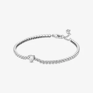 New Genuine Authentic Pandora Sparkling Heart Tennis Bracelet 590041C01-18cm - Picture 1 of 6