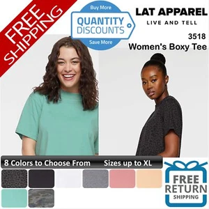 🔥 LAT Women's Boxy Tee Short Sleeve T Shirt Top Relaxed Fit Blend Up To XL 3518 - Picture 1 of 37