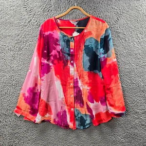 New Noni B Blouse Top Size 10 Multicoloured Sheer Long Sleeve Pleated Round Neck - Picture 1 of 15