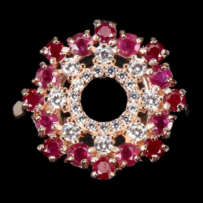 925 Sterling Silver Ring Round Ruby Natural Gemstone Jewelry Size 7 Gift - Image 1 of 4