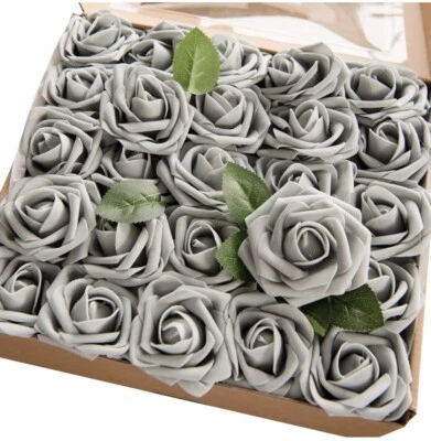25-50 Pcs Foam Artificial Rose Flower Heads W/Stem Wedding Bride Bouquet Decors - Image 1 of 4
