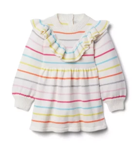 Janie and Jack Mädchen Größe 6 Konfetti Regenbogen gestreift Rüschen Strick Pullover Kleid - Bild 1 von 9