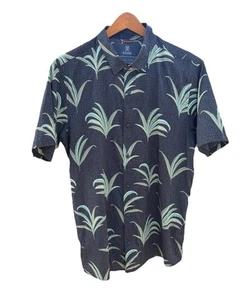Roark Men Button Up Shirt L Black Nylon Polyester Leaf Print Hawaiian Collar - Picture 1 of 5
