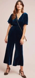 Anthropologie Greylin Elegant Teal Velvet Wide Leg Cropped Jumpsuit Size XS - Bild 1 von 7