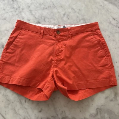 Pantalones Cortos Chinos Clásicos Azul Marino Antiguo para Damas; Algodón Elástico; Naranja Vibrante; Talla 4 Foto 1 de 4