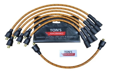 Chevy 216 235 8mm Cloth Covered Spark Plug Wire Set Vintage Inline 6 Orange Bk - Image 1 of 4