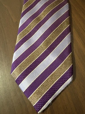Canali шелковый галстук сделано в Италии фиолетовый и золотой полоски мульти текстура классический - Изображение 1 из 4