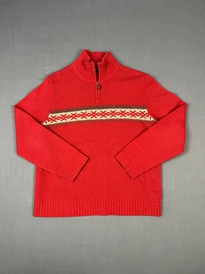 Suéter Vintage J Crew Para Hombre L Rojo 1/4 Cremallera Fair Isle 100% Lana Corderos Cuello Simulado Foto 1 de 4