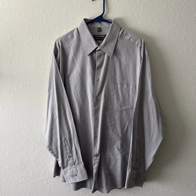Geoffrey Beene Fitted Mens Dress Shirt 34 35 Grey Long Sleeve Striped 17.5 neck - Image 1 of 3