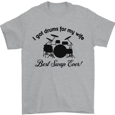 Batteria per My Wife Drumming Batterista T-Shirt 100% Cotone - Immagine 1 di 4