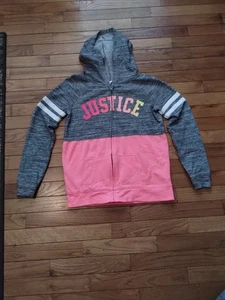 Justice Mädchen Large 12/14 Kapuzenpullover mit durchgehendem Reißverschluss grau orange - Bild 1 von 7