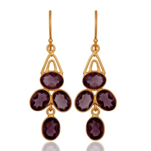 18k Gold Plated Women Chandelier Amethyst Earrings Wedding Designer Earrings - Picture 1 of 4