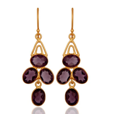 Pendientes de araña amatista enchapados en oro de 18k para mujer Foto 1 de 4