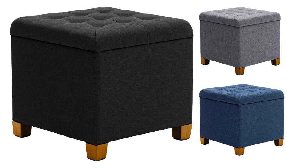 Ottoman Storage Pouffe Seat SQUARE Stool with Lids Home Chair stool Bench LINEN - Image 1 of 1