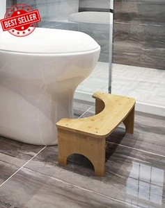 Bamboo Toilet Stool - 6.5 Inch Non-Slip Squat Stool for Adults and Kids, Portabl - Picture 1 of 12