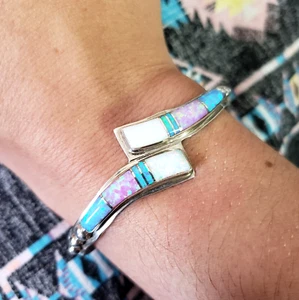 H SPENCER Navajo Vintage Sterling Silver 6.5" Opal Cuff Bracelet Artisan Womens - Picture 1 of 12